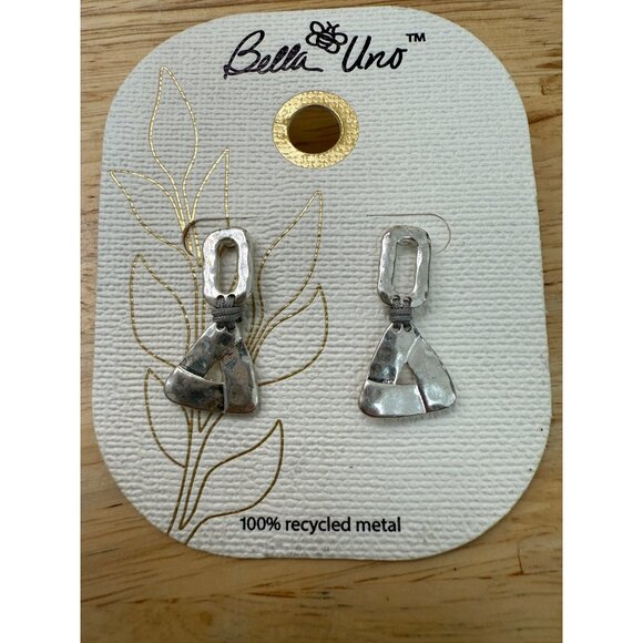 Earrings, Silver Tone, Recycled, Casual, Classic, Streetwear, Minimal, Hammered - Picture 9 of 9